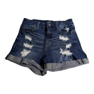 AERO Aeropostale JEAN SHORTS Womens SZ 6 (26) Distressed Blue Denim Raw Hem NWOT